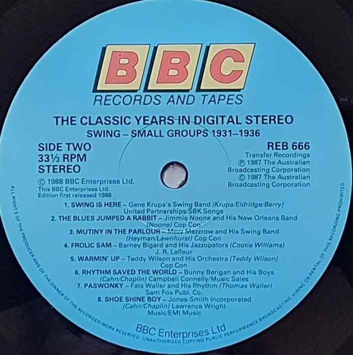 REB 666 Classic years - Volume 10, Swing small groups Various from the BBC records and Tapes library Label